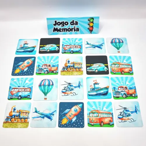 Jogo da Memória - Meios de Transporte Realista Aquarela
