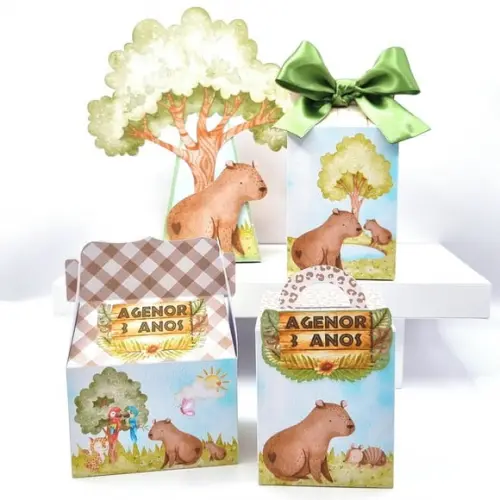 Kit Caixas Personalizadas 20 Peças Capivara Fauna Brasileira
