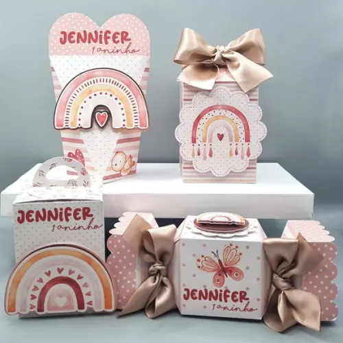 Kit de Caixas Personalizadas 20 Peças - Arco Íris Boho