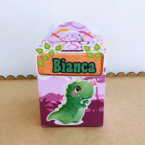 Kit de Caixas Personalizadas 20 Peças - Dinossauro Rosa
