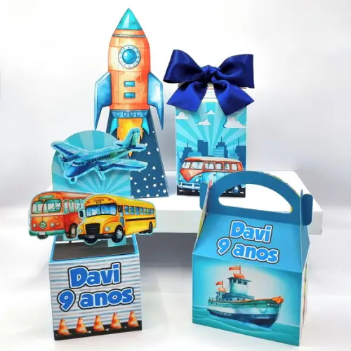 Kit de Caixas Personalizadas 20 Peças - Meios de Transporte