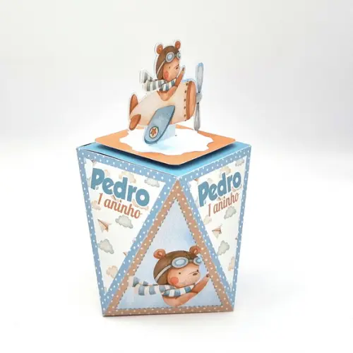 Kit de Caixas Personalizadas 20 Peças Urso Aviador Aquarela