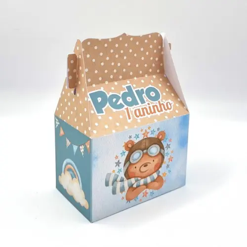 Kit de Caixas Personalizadas 20 Peças Urso Aviador Aquarela