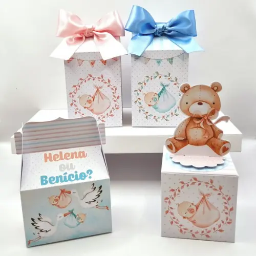 Kit de Caixas Personalizadas 30 Peças - Chá Revelação