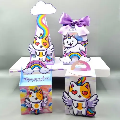 Kit de Caixas Personalizadas 30 Peças - Gato Unicórnio