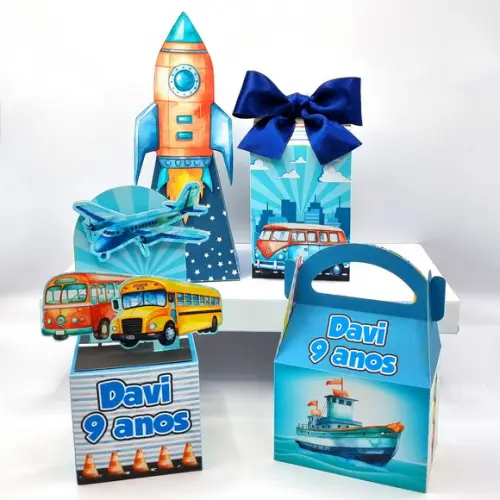 Kit de Caixas Personalizadas 30 Peças - Meios de Transporte