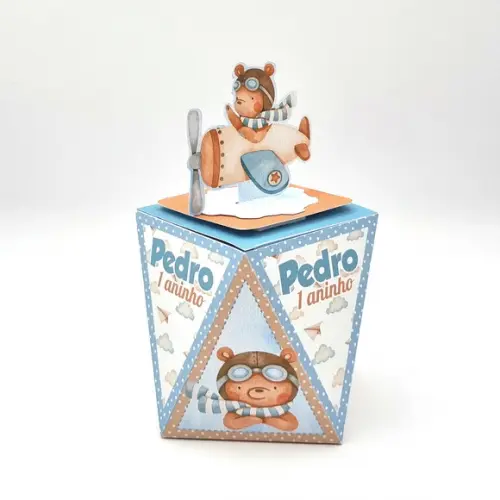 Kit de Caixas Personalizadas 30 Peças Urso Aviador Aquarela