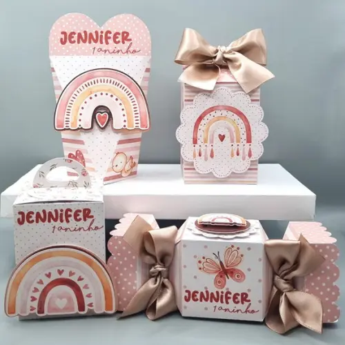 Kit de Caixas Personalizadas 50 Peças - Arco Íris Boho