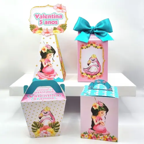 Kit de Caixas Personalizadas 50 Peças - Flamingos