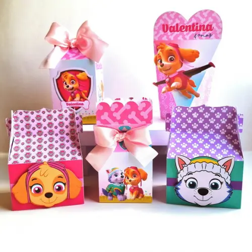 Kit de Caixas Personalizadas 50 Peças - Patrulha Canina Rosa