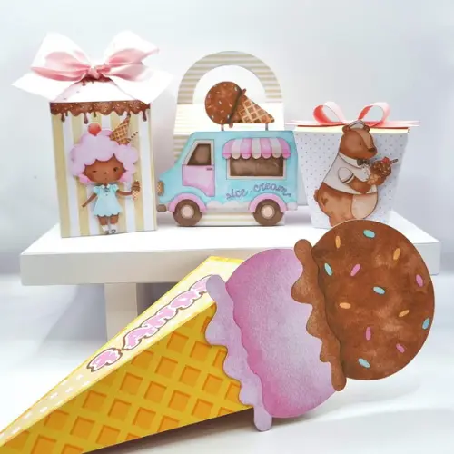 Kit de Caixas Personalizadas 50 Peças - Sorveteria
