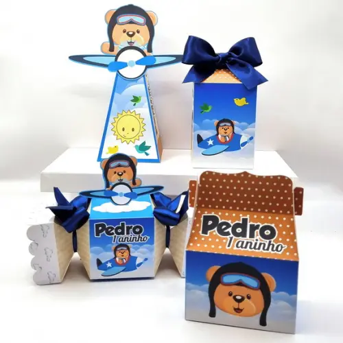 Kit de Caixas Personalizadas 50 Peças - Urso Aviador