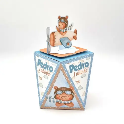 Kit de Caixas Personalizadas 50 Peças Urso Aviador Aquarela