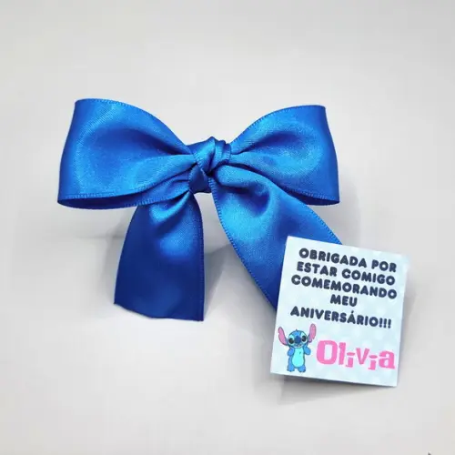 Laço de Cetim com Tag - Stitch e Angel