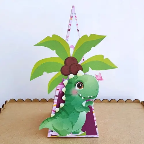 Caixa Cone - Dinossauro Rosa