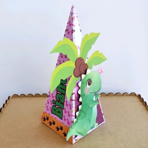Caixa Cone - Dinossauro Rosa