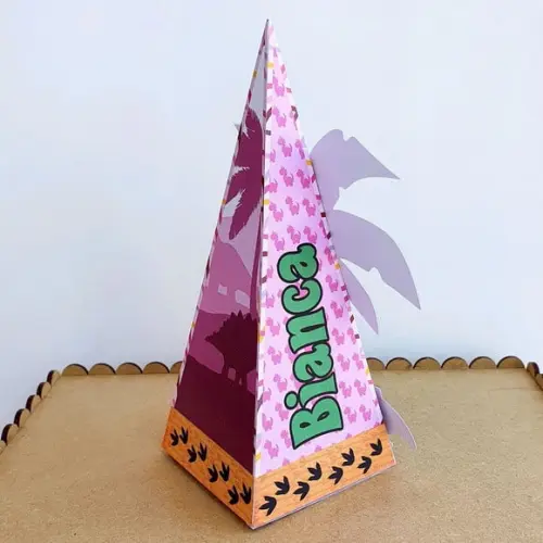 Caixa Cone - Dinossauro Rosa