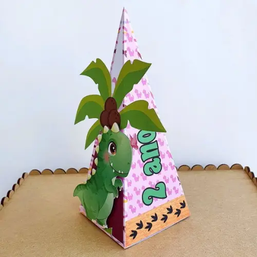 Caixa Cone - Dinossauro Rosa