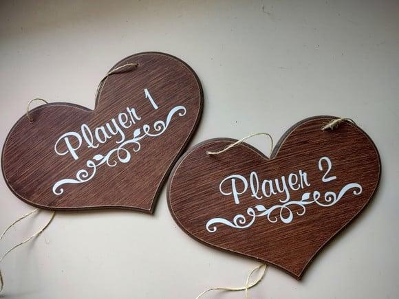 Placa para Cadeira dos Noivos Player 1 e Player 2 em mdf