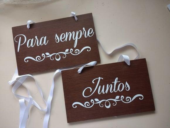 Placa para Cadeira dos Noivos para Sempre Juntos