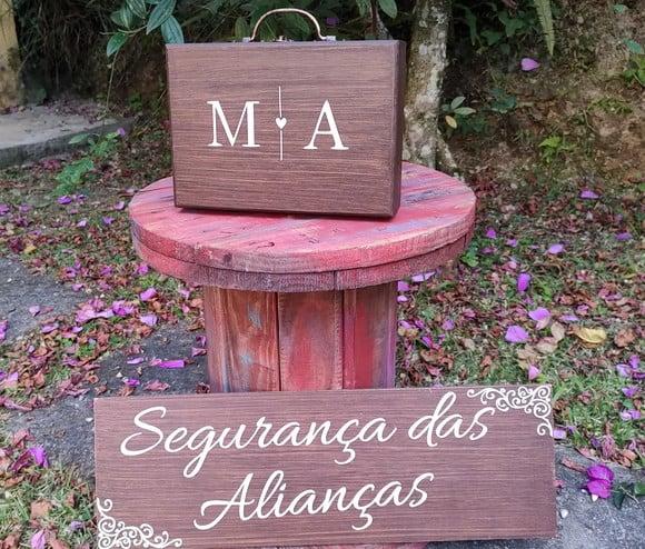 Kit Maleta Porta Alianças e Placa para Pajem e Daminha mdf