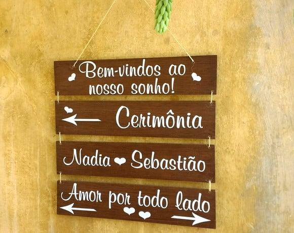 4 Placas Indicativas com Sisal para Casamento
