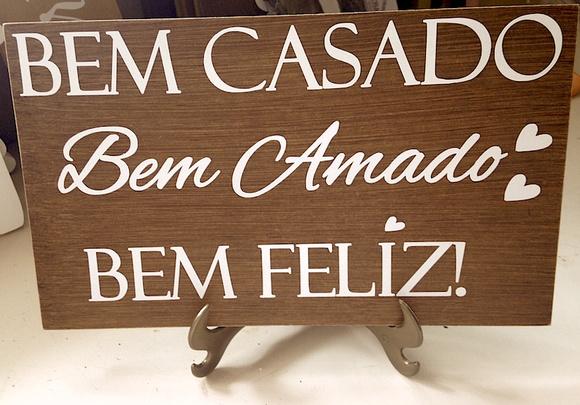 Plaquinha para Casamento Bem Casado Bem Feliz/