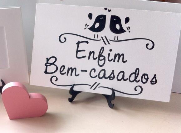 Plaquinha para Casamento Enfim Bem-casados Branca