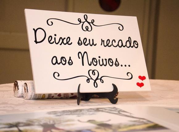 Placa para Casamento Recado aos Noivos Branca