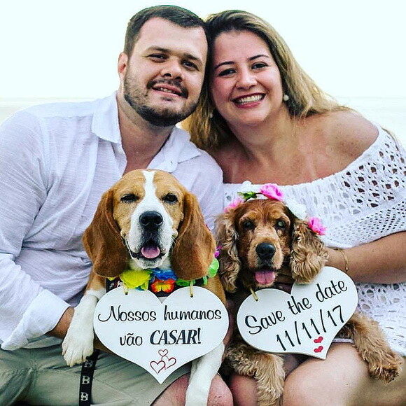Placas Save The Date para 2 Pets Branca