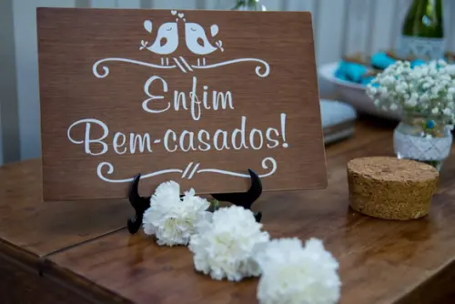 Plaquinha para Casamento Enfim Bem-casados mdf Rústico