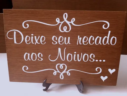 Plaquinha para Casamento p/ Mesa Recado aos Noivos mdf