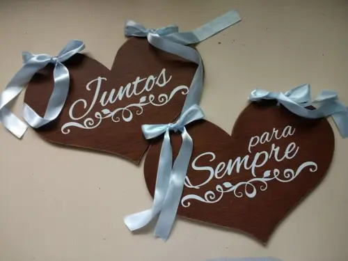 Placa para Cadeira dos Noivos Juntos para Sempre em mdf