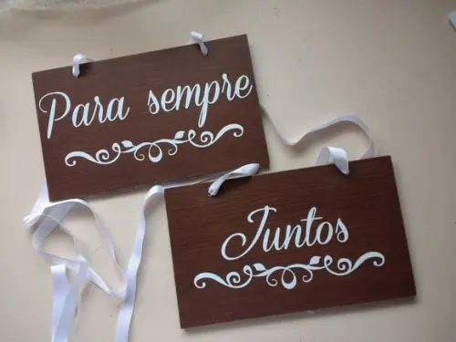 Placa para Cadeira dos Noivos para Sempre Juntos