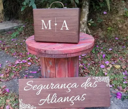 Kit Maleta Porta Alianças e Placa para Pajem e Daminha mdf