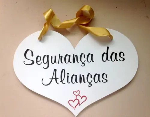Placa Segurança das Alianças para Pet Branca em mdf
