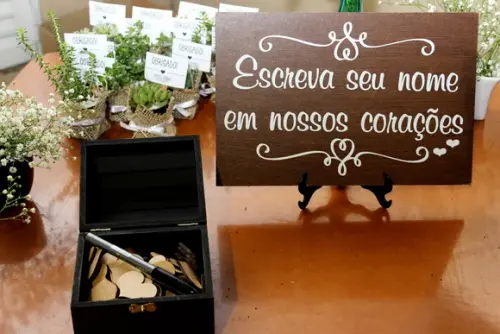 Plaquinha para Casamento Escreva Seu Nome em Nossos Corações