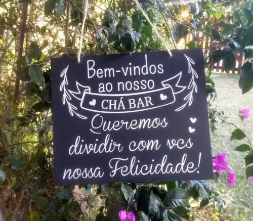 Placa Bem Vindos ao Nosso Chá Bar em mdf Estilo Chalkboard
