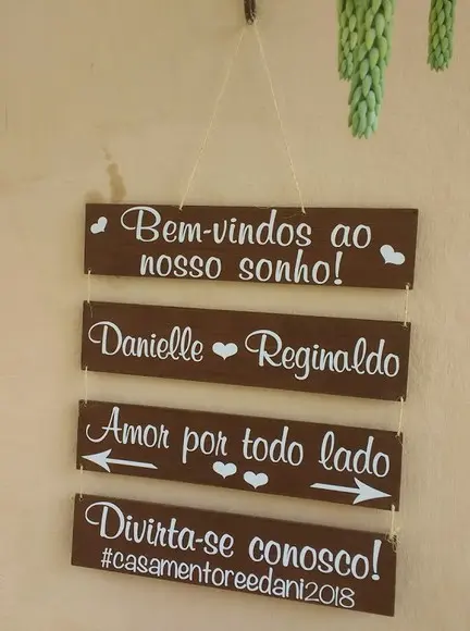 4 Placas Indicativas em mdf com Sisal para Casamento