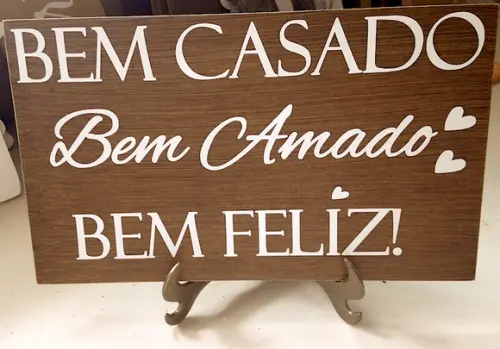 Plaquinha para Casamento Bem Casado Bem Feliz/