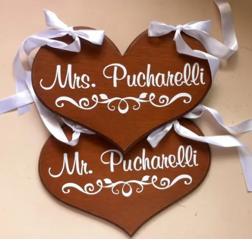 Placa para Cadeira dos Noivos Mrs. Mr. em mdf