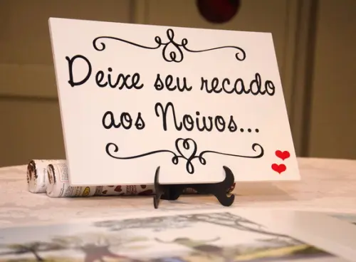 Placa para Casamento Recado aos Noivos Branca