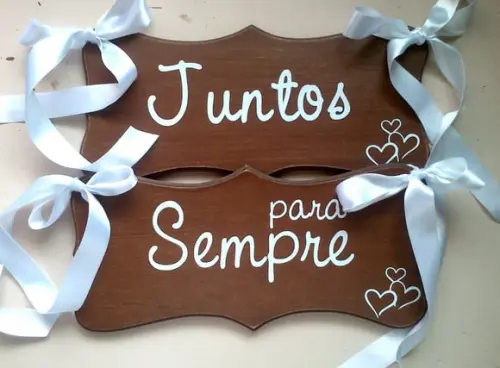Placa para Cadeiras dos Noivos Juntos para Sempre Ret.