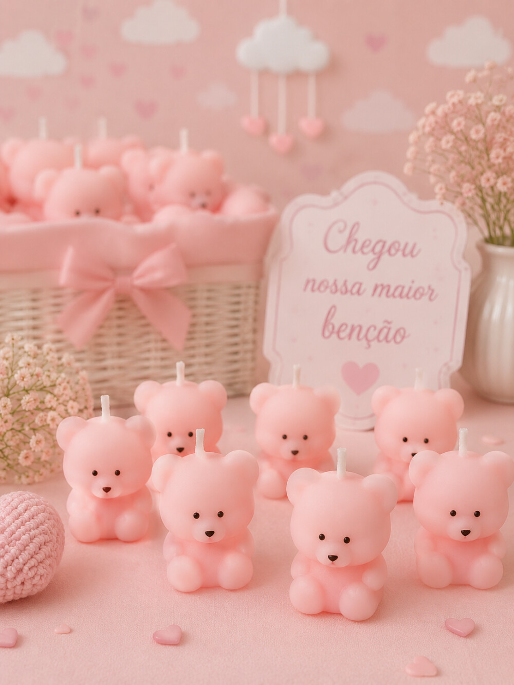 Mini vela ursinho rosa