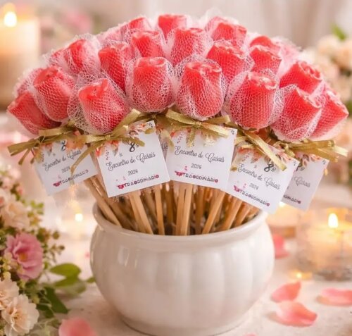 Botão de Rosas de Sabonete cor vermelha