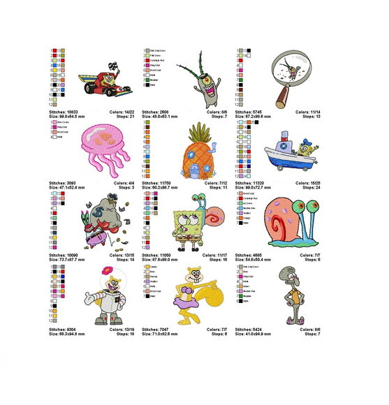 24 Matrizes de Bordado Bob Esponja