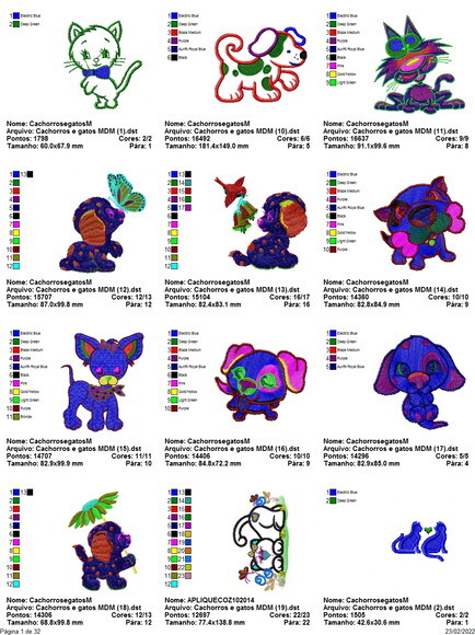 375 Matrizes de Bordados Cachorrinhos e Gatos Variados
