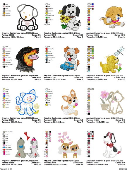 375 Matrizes de Bordados Cachorrinhos e Gatos Variados