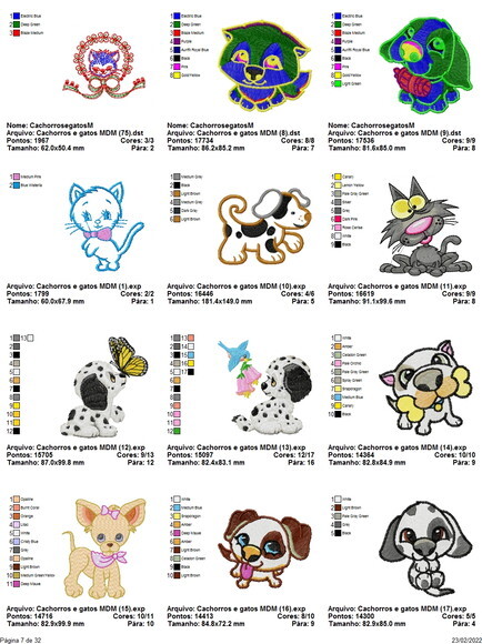 375 Matrizes de Bordados Cachorrinhos e Gatos Variados