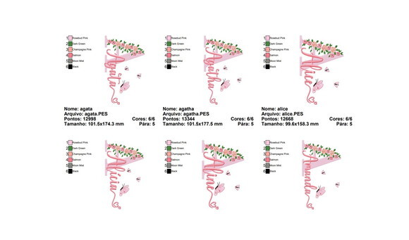 Matriz Bordado 168 Nomes com Flores - Formato Pes